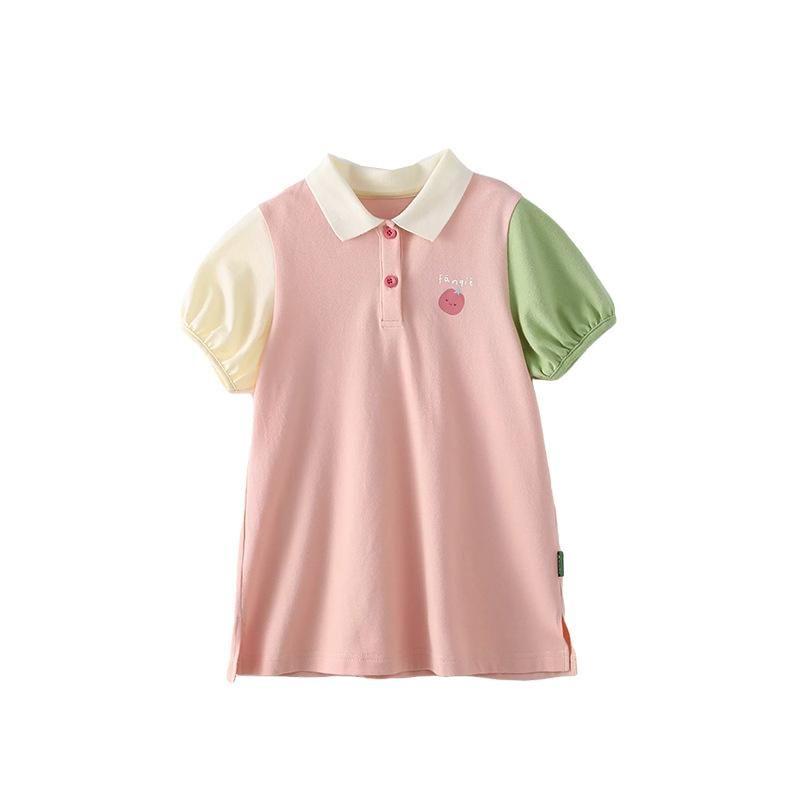 Baby Girl's Dress 2023 Summer New Contrast Color Princess Sleeves Stitching Sweet Leisure Polo Skirt