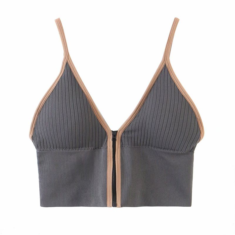 Women Non-wired Sexy Sports Bras Girls Deep V Zipper Underwear Elasticity Vest