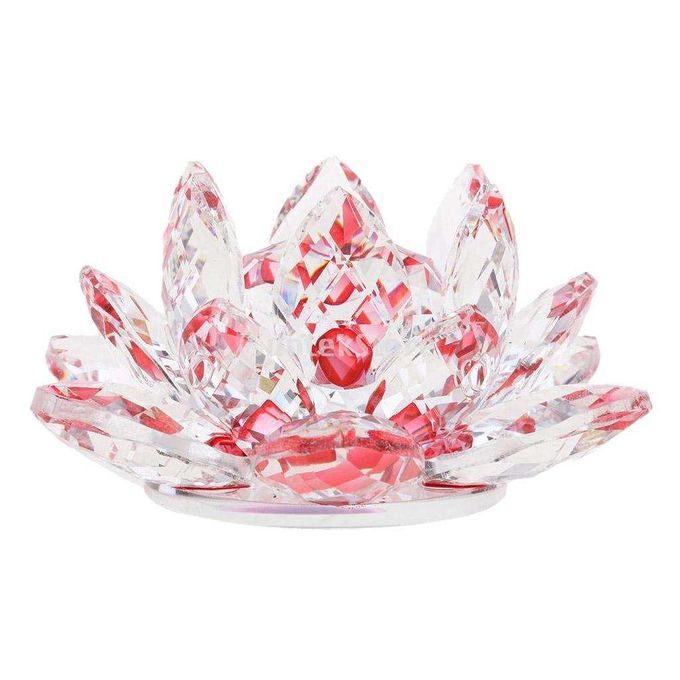 Crystal Lotus Flowers Crafts Paperweights Buddhist Feng Shui Red