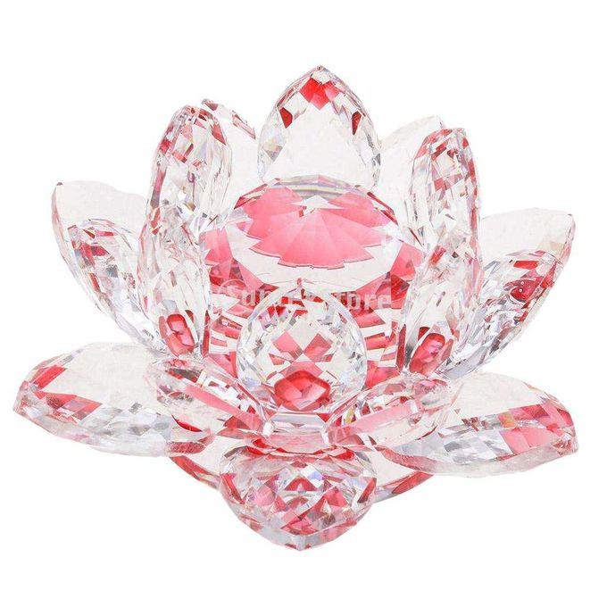 Crystal Lotus Flowers Crafts Paperweights Buddhist Feng Shui Red