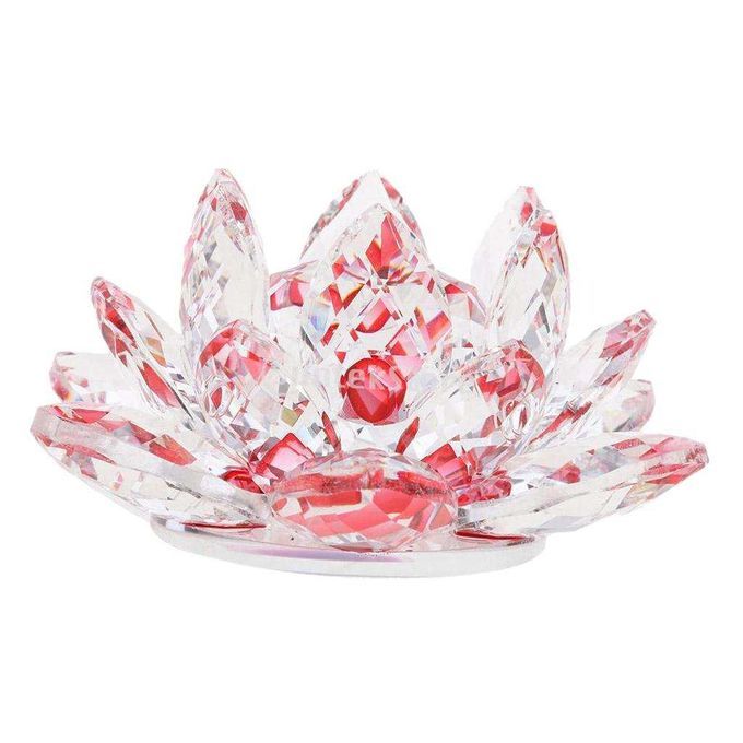 Crystal Lotus Flowers Crafts Paperweights Buddhist Feng Shui Red