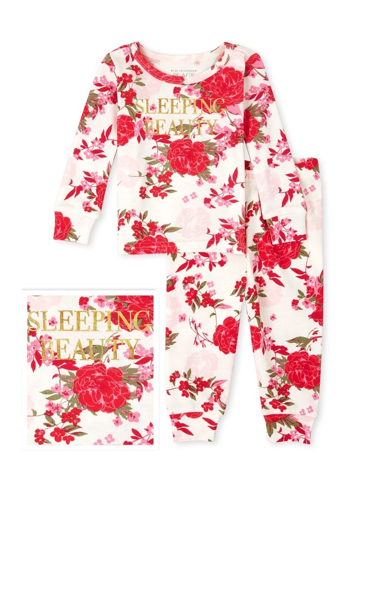Girls Sleeping Beauty Rosette Snug Fit Cotton Pyjamas Sleepwear
