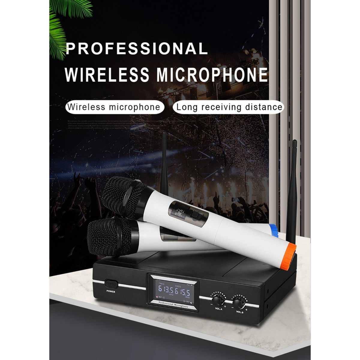 Wireless Microphone 1 Drag 2 Microphone VHF Professional Handheld Mic for Party Karaoke Church Show Meeting US Plug
