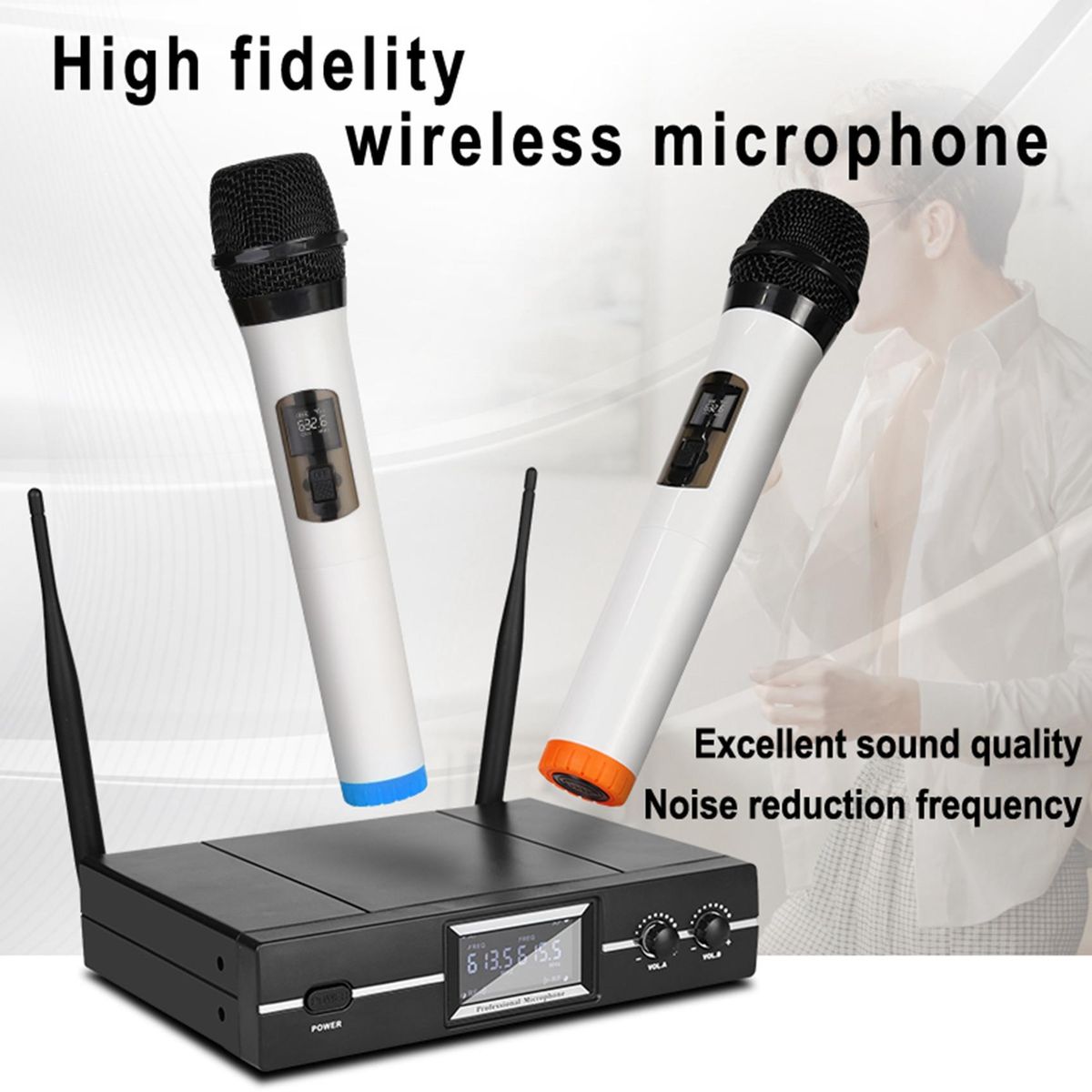 Wireless Microphone 1 Drag 2 Microphone VHF Professional Handheld Mic for Party Karaoke Church Show Meeting US Plug