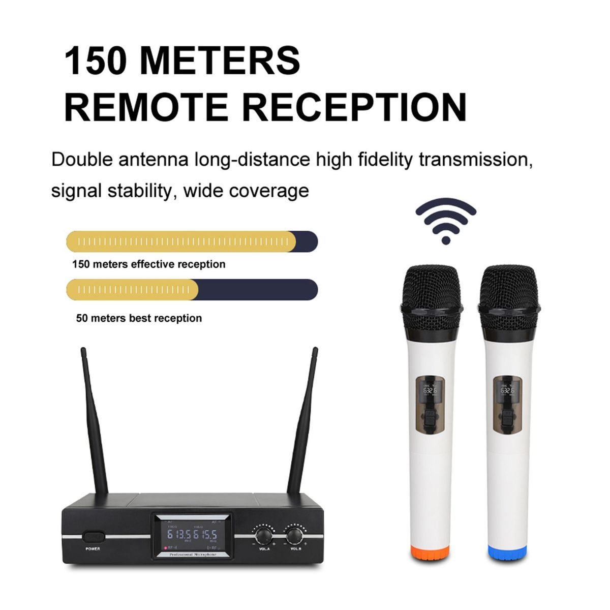 Wireless Microphone 1 Drag 2 Microphone VHF Professional Handheld Mic for Party Karaoke Church Show Meeting US Plug