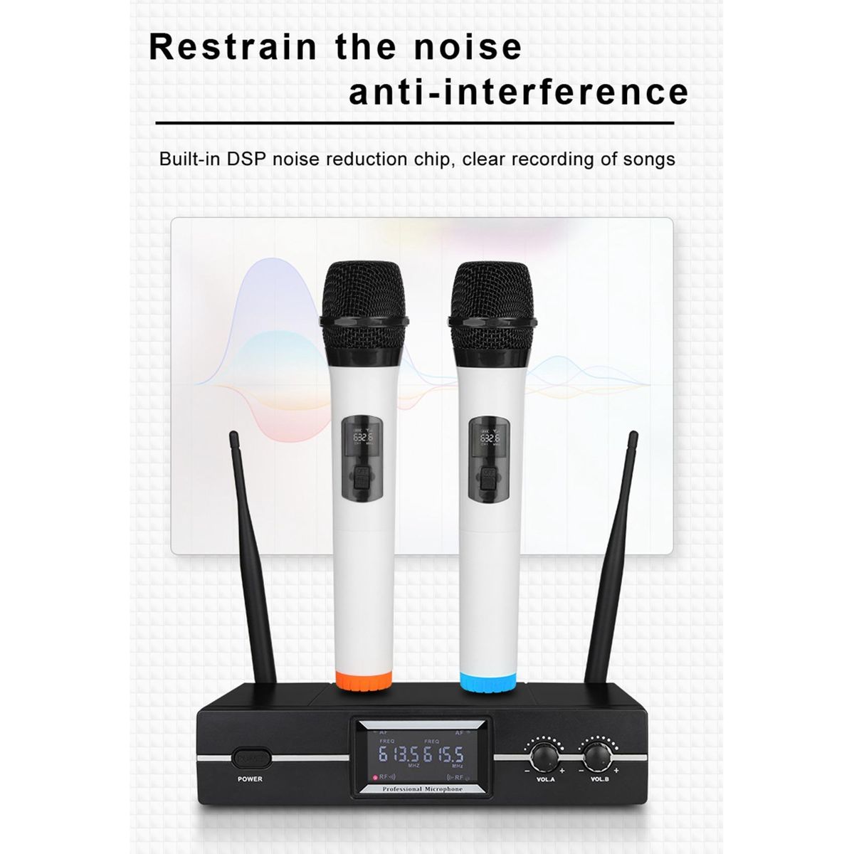 Wireless Microphone 1 Drag 2 Microphone VHF Professional Handheld Mic for Party Karaoke Church Show Meeting US Plug