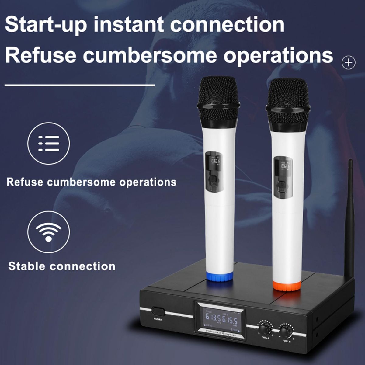 Wireless Microphone 1 Drag 2 Microphone VHF Professional Handheld Mic for Party Karaoke Church Show Meeting US Plug