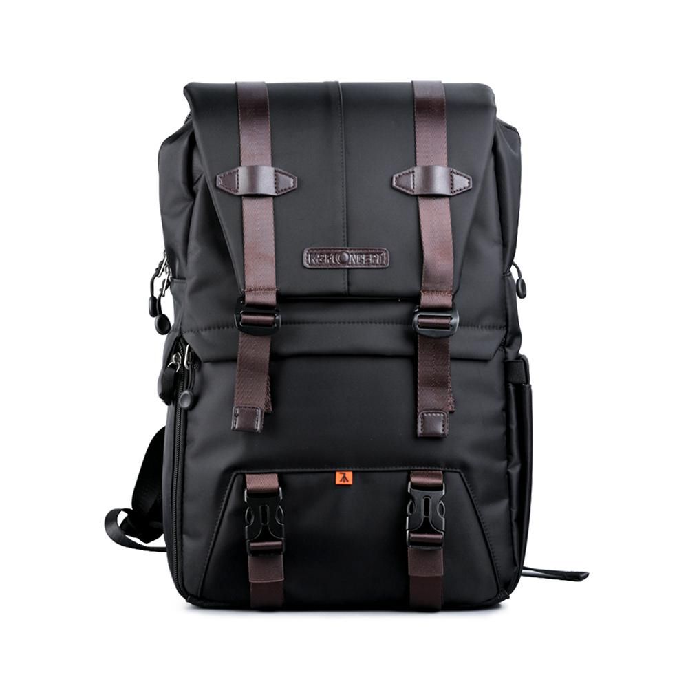 K&F CONCEPT Camera Backpack Photography Storager Bag Side Open Available for 15.6in Laptop with Rainproof Cover Tripod Catch Straps for SLR DSLR Black