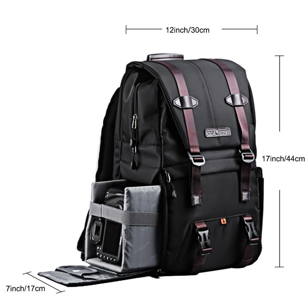 K&F CONCEPT Camera Backpack Photography Storager Bag Side Open Available for 15.6in Laptop with Rainproof Cover Tripod Catch Straps for SLR DSLR Black
