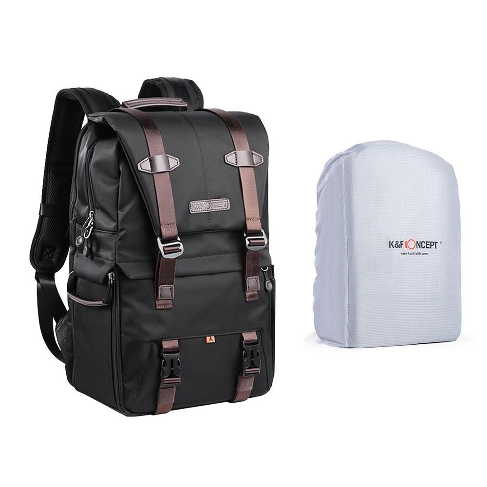 K&F CONCEPT Camera Backpack Photography Storager Bag Side Open Available for 15.6in Laptop with Rainproof Cover Tripod Catch Straps for SLR DSLR Black
