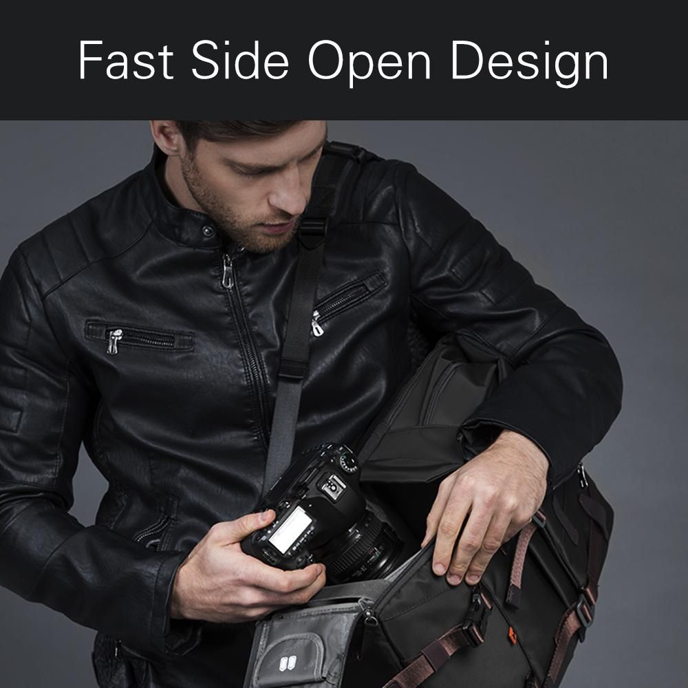 K&F CONCEPT Camera Backpack Photography Storager Bag Side Open Available for 15.6in Laptop with Rainproof Cover Tripod Catch Straps for SLR DSLR Black