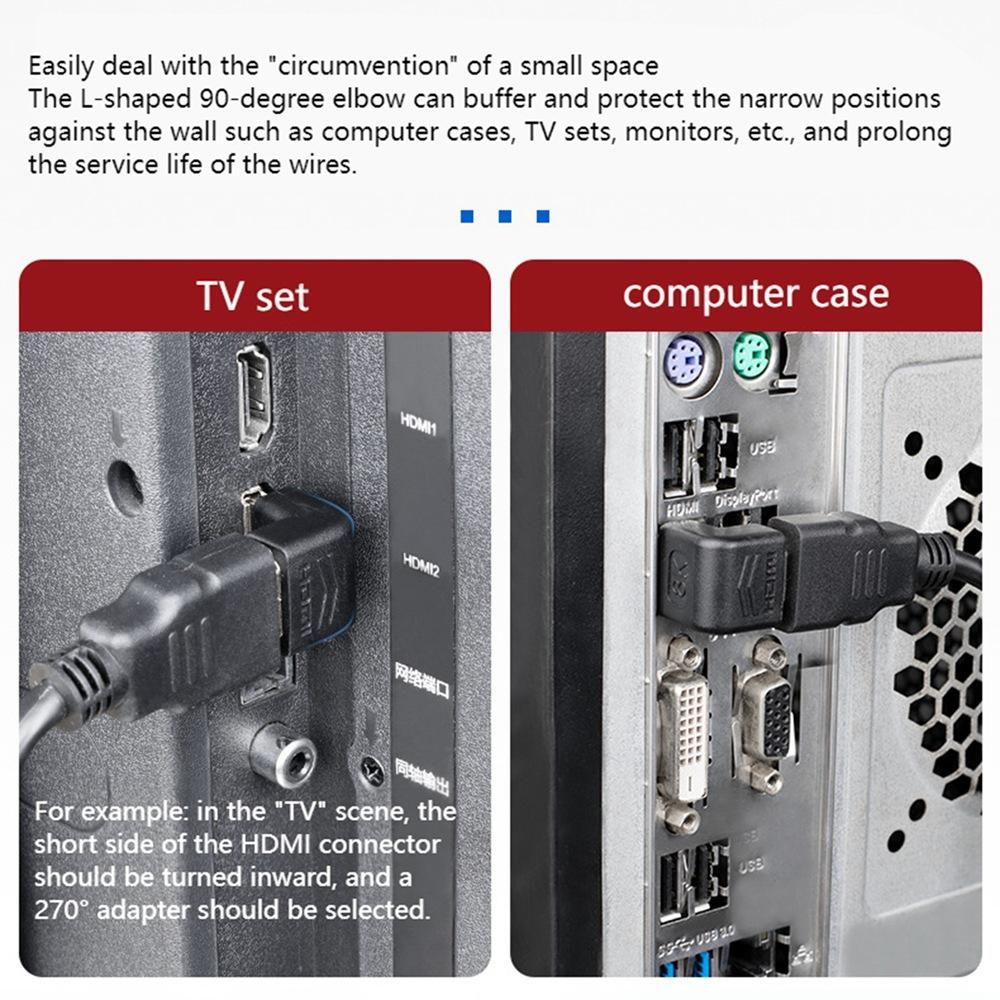 HDMI-Compatible 2.1 Male to Female Adapter AM/AF Computer TV HD Adapter, Supports 8K 60HZ Resolution/Dynamic HDR  90°