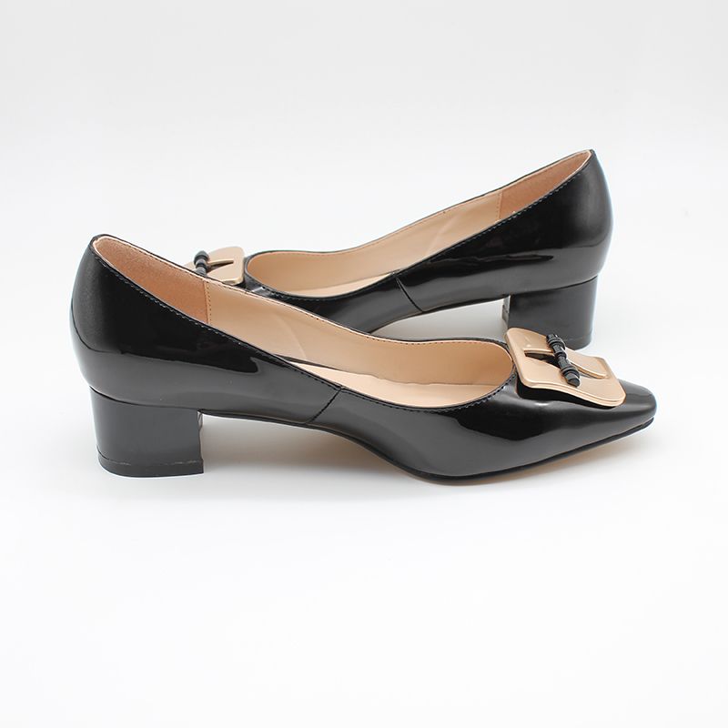 Women's Office Patent Mid-Heeled Shoe-Black