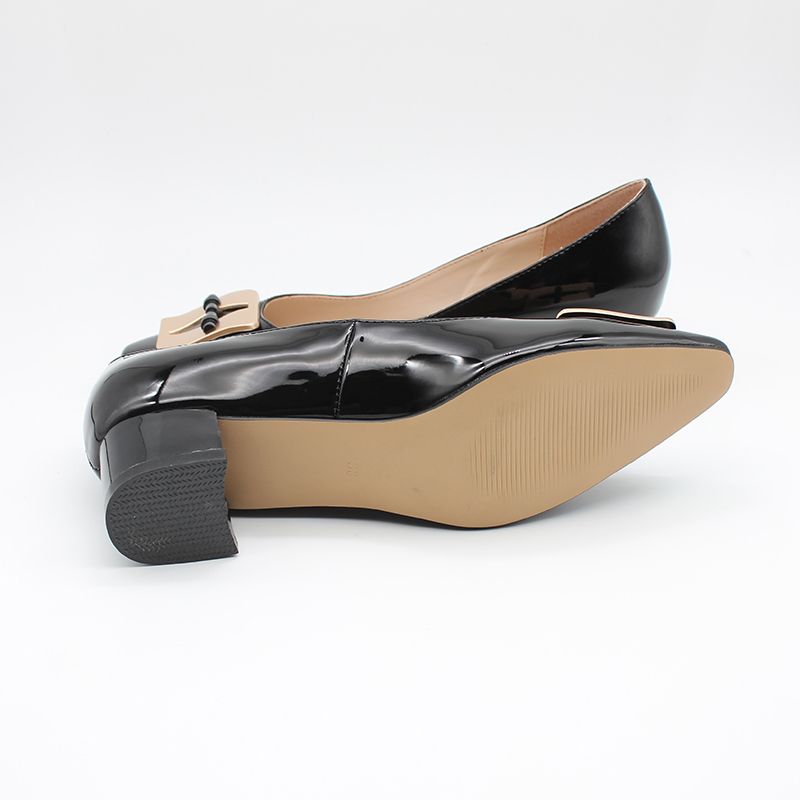 Women's Office Patent Mid-Heeled Shoe-Black