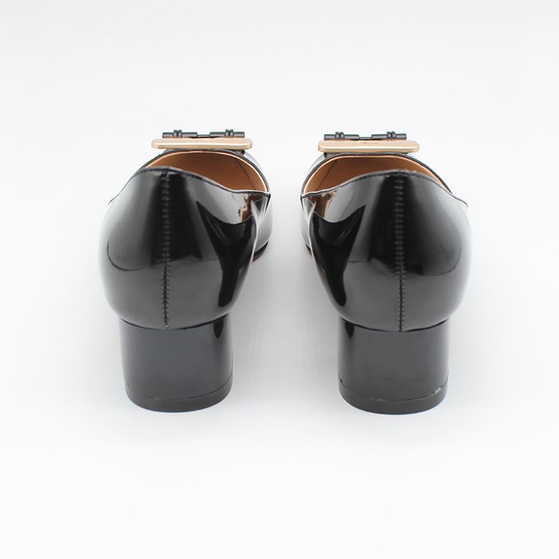 Women's Office Patent Mid-Heeled Shoe-Black