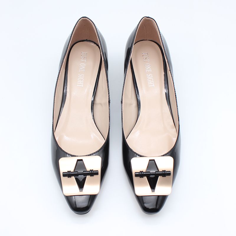 Women's Office Patent Mid-Heeled Shoe-Black