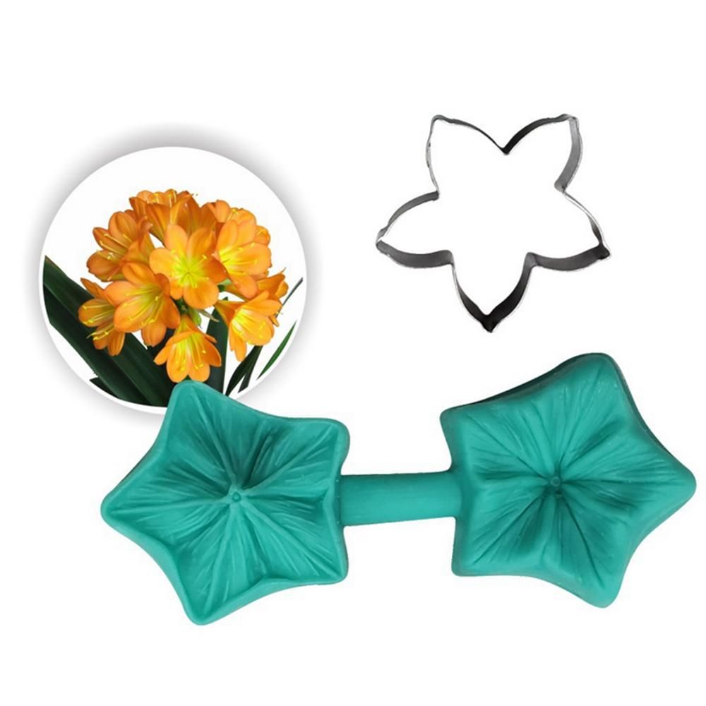 4 Style Flower Petal Veiner Silicone Molds with 4Pcs Stainless Steel Cutter Mould Set DIY Handmade Fondant Cake Decoration Tool