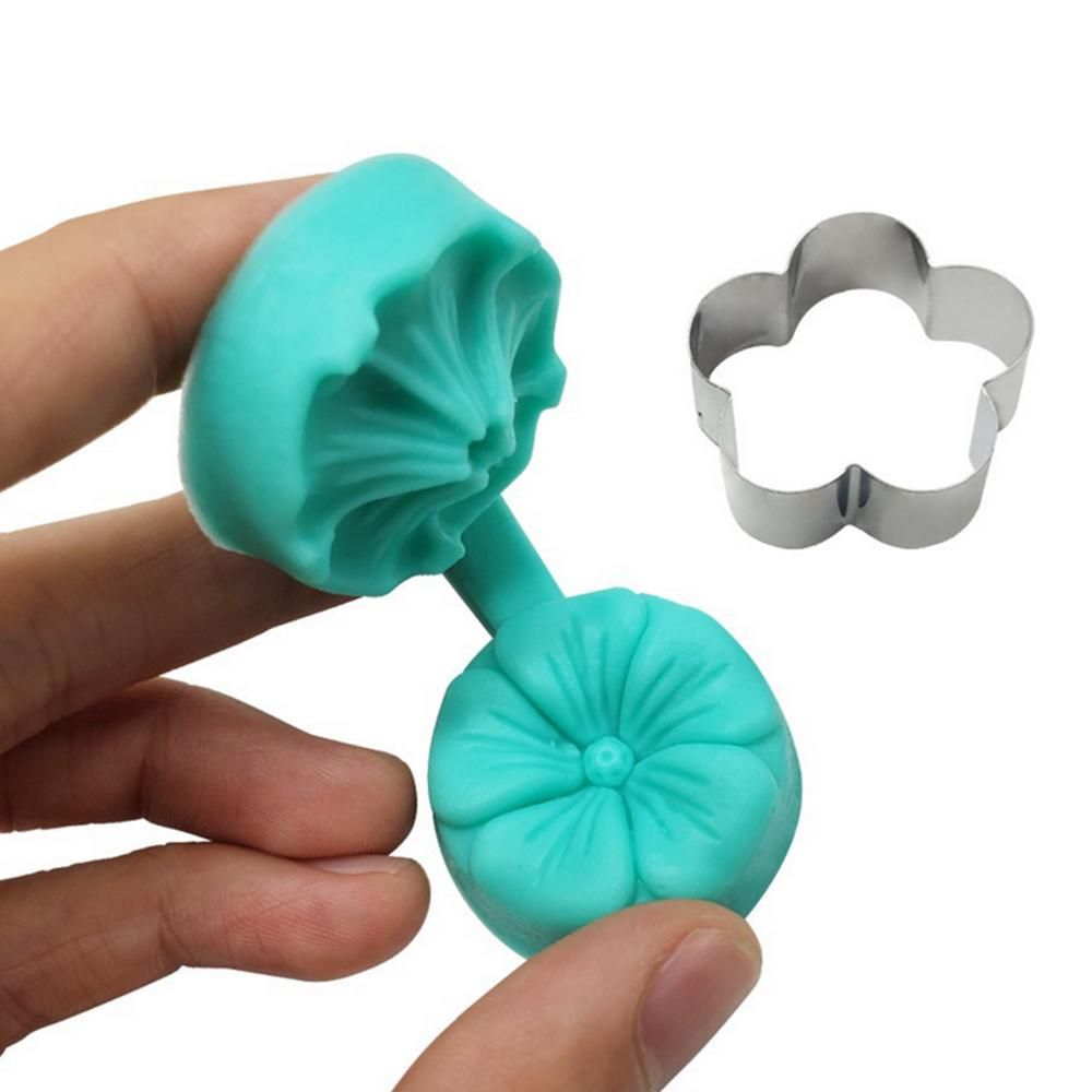 4 Style Flower Petal Veiner Silicone Molds with 4Pcs Stainless Steel Cutter Mould Set DIY Handmade Fondant Cake Decoration Tool
