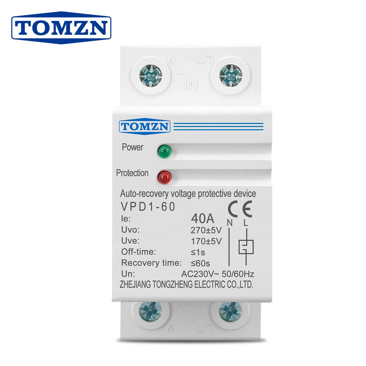 40A 230V Din Rail Automatic Recovery Reconnect Over Voltage