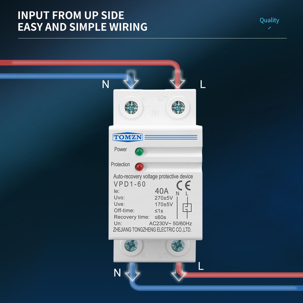 40A 230V Din Rail Automatic Recovery Reconnect Over Voltage