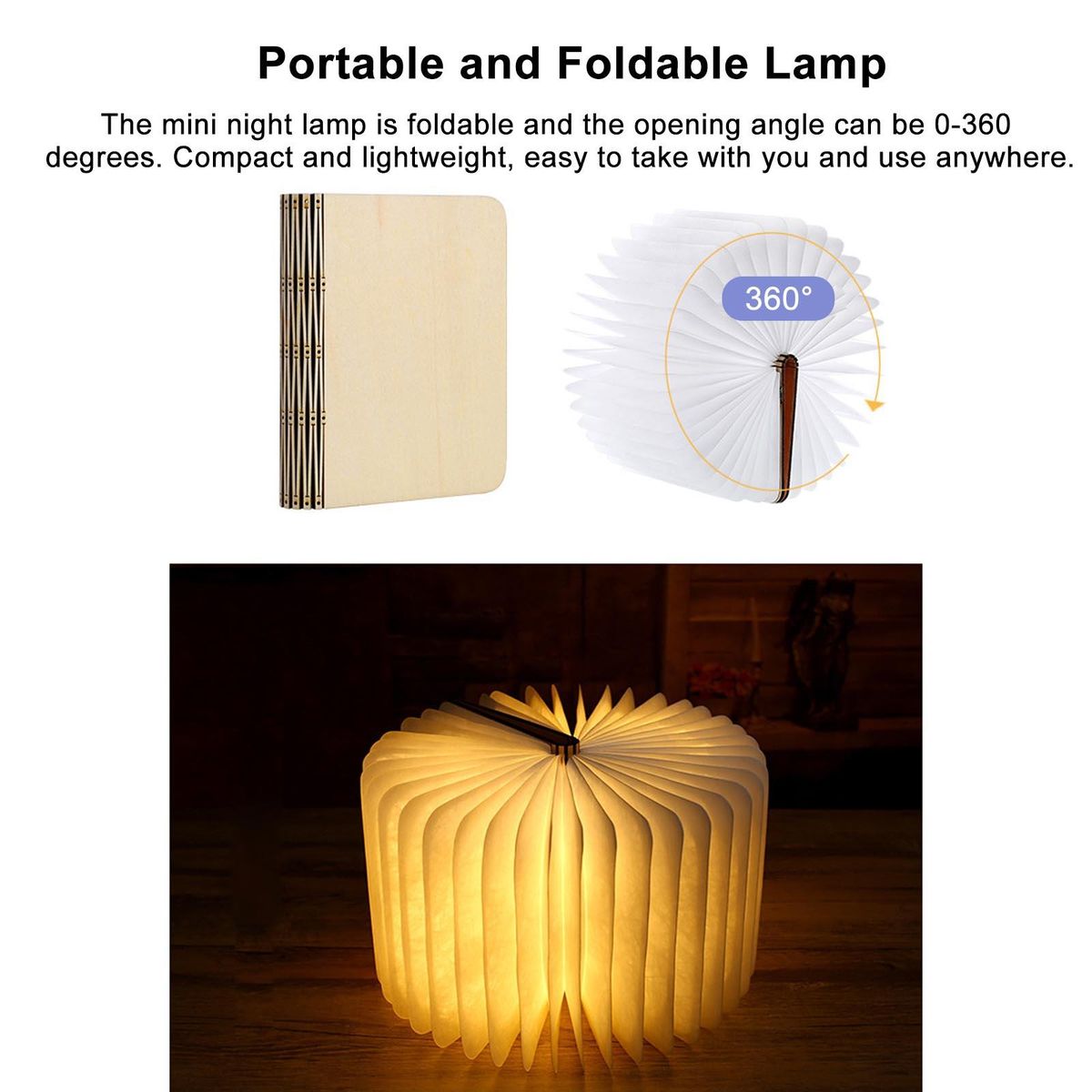 Wooden Book Lamp Folding Page Turning Night Lamp Table Lamp Paper Novelty LED Night Light USB Rechargeable Wooden Desk Lamp