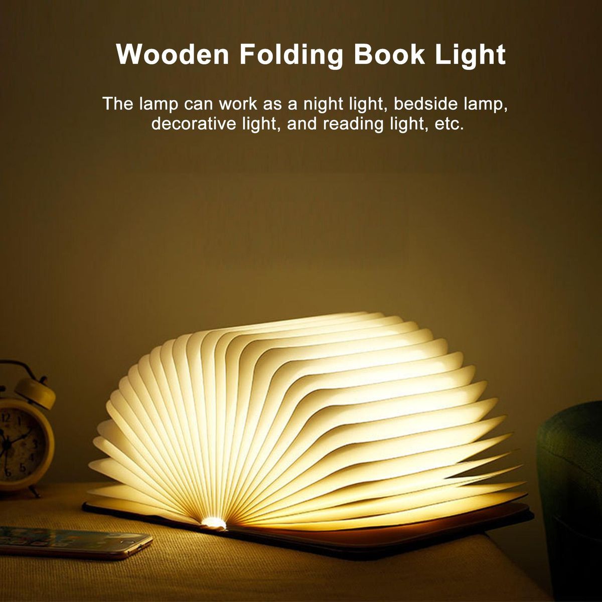 Wooden Book Lamp Folding Page Turning Night Lamp Table Lamp Paper Novelty LED Night Light USB Rechargeable Wooden Desk Lamp