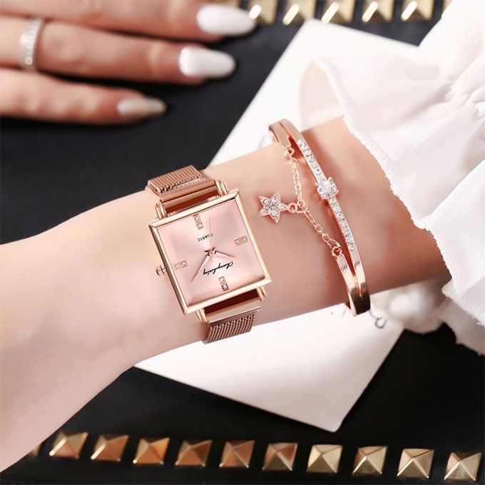Women Watch Elegant Fashion Rhinestone Wrist Watch For Ladies+ Bracelet+Box