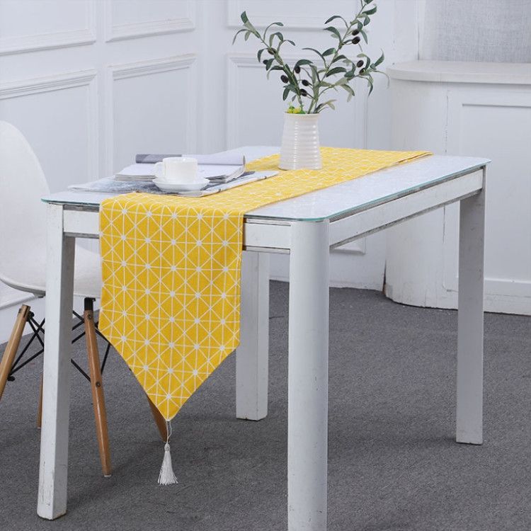 Linen Table Flag Tea Mat Cloth TV Cabinet Coffee Table Strip Cover Cloth, Size:180x33cm(Yellow)