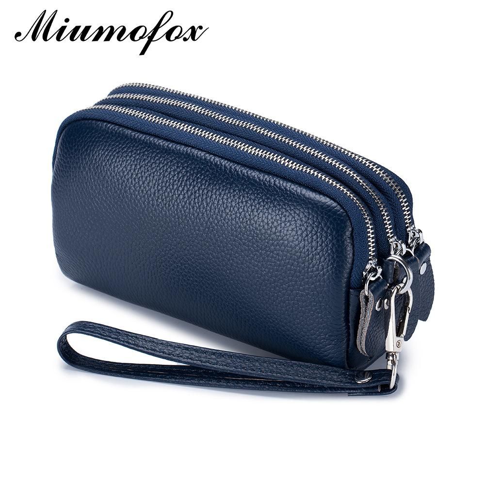 Three zipper medium and long wallet clutch bag women can put mobile phone large capacity simple wrist clutch bag female small bag Dark green