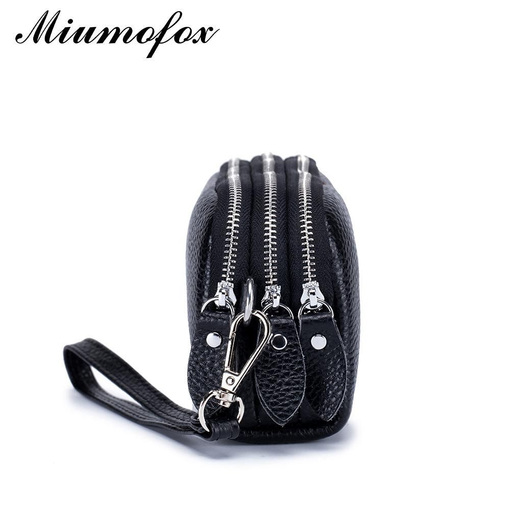 Three zipper medium and long wallet clutch bag women can put mobile phone large capacity simple wrist clutch bag female small bag Dark green