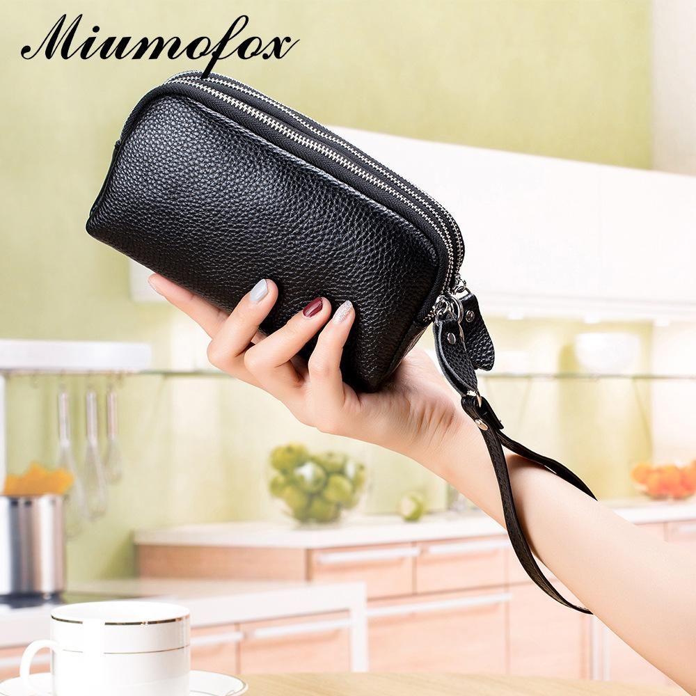 Three zipper medium and long wallet clutch bag women can put mobile phone large capacity simple wrist clutch bag female small bag Dark green