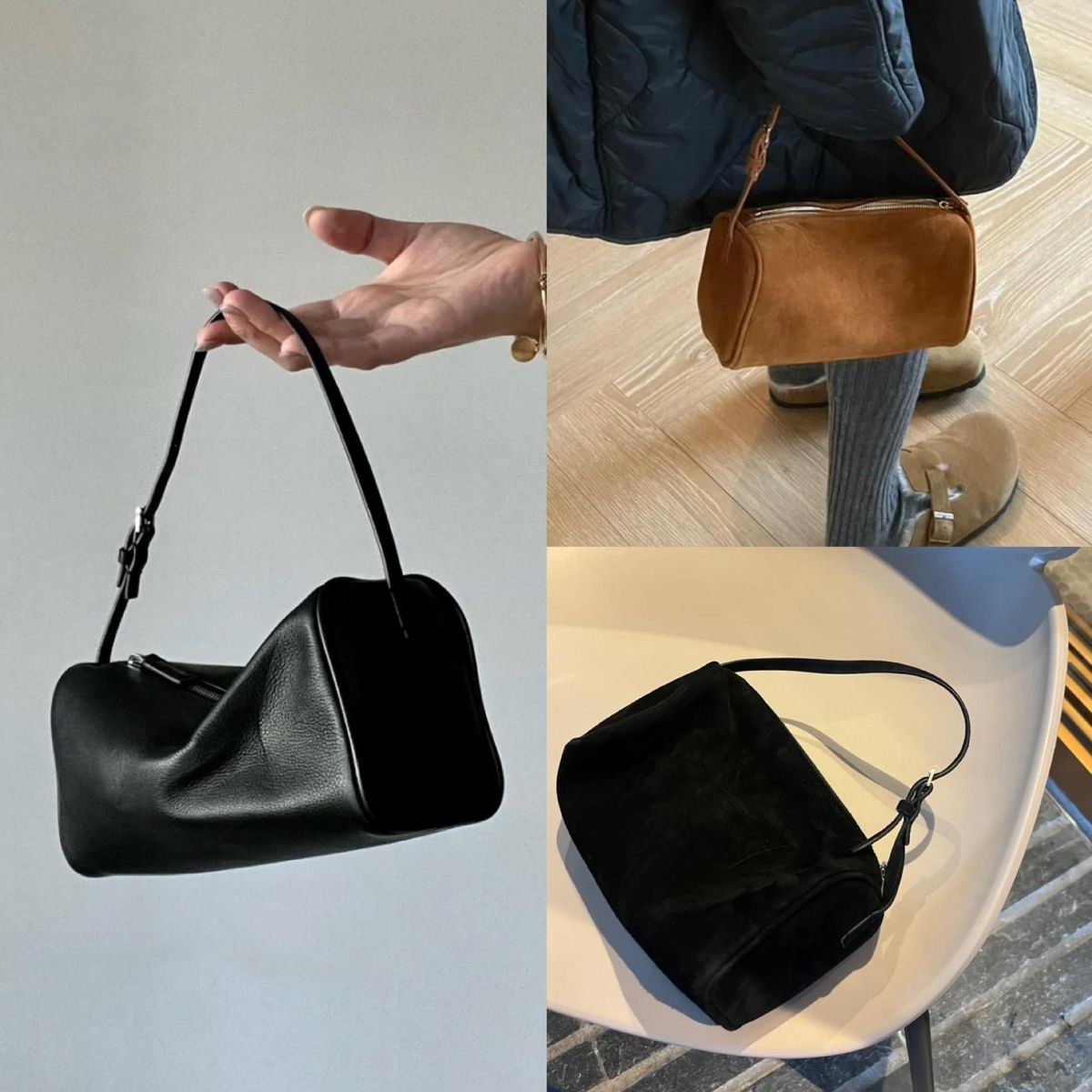 The Row Cowhide Pen Holder Bag Suede Leather Underarm Bag 90S Bag Mini Small Square Bag Leather Handbag Pencil Box