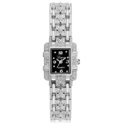 Stainless Steel Crystal Dial Quartz Bracelet  Wrist Watch - Silver