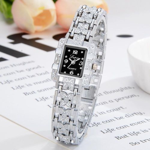 Stainless Steel Crystal Dial Quartz Bracelet  Wrist Watch - Silver