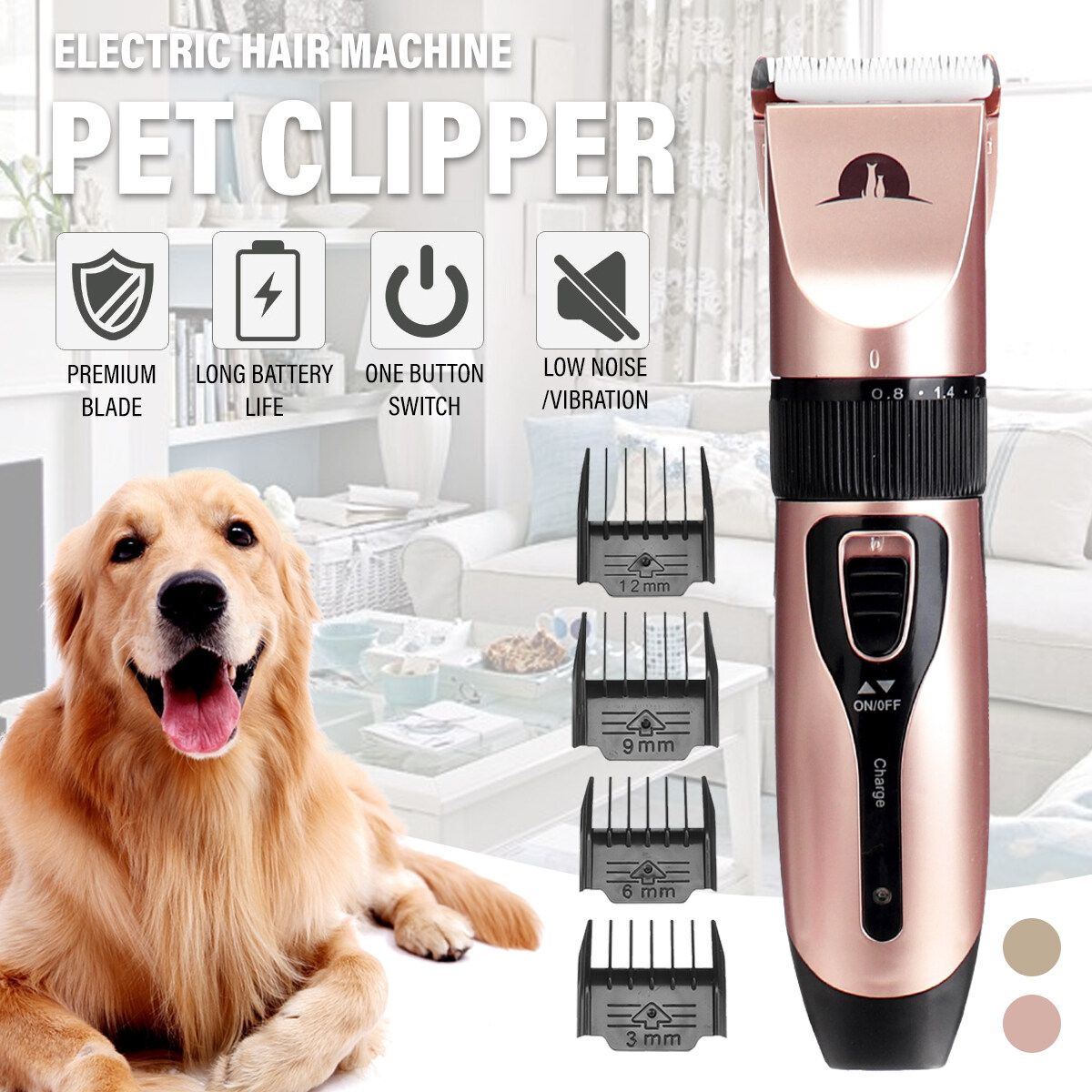 5W Electric Pet Shearing Clipper Animal Hair Trimmer Shaving Machine Rose Gold