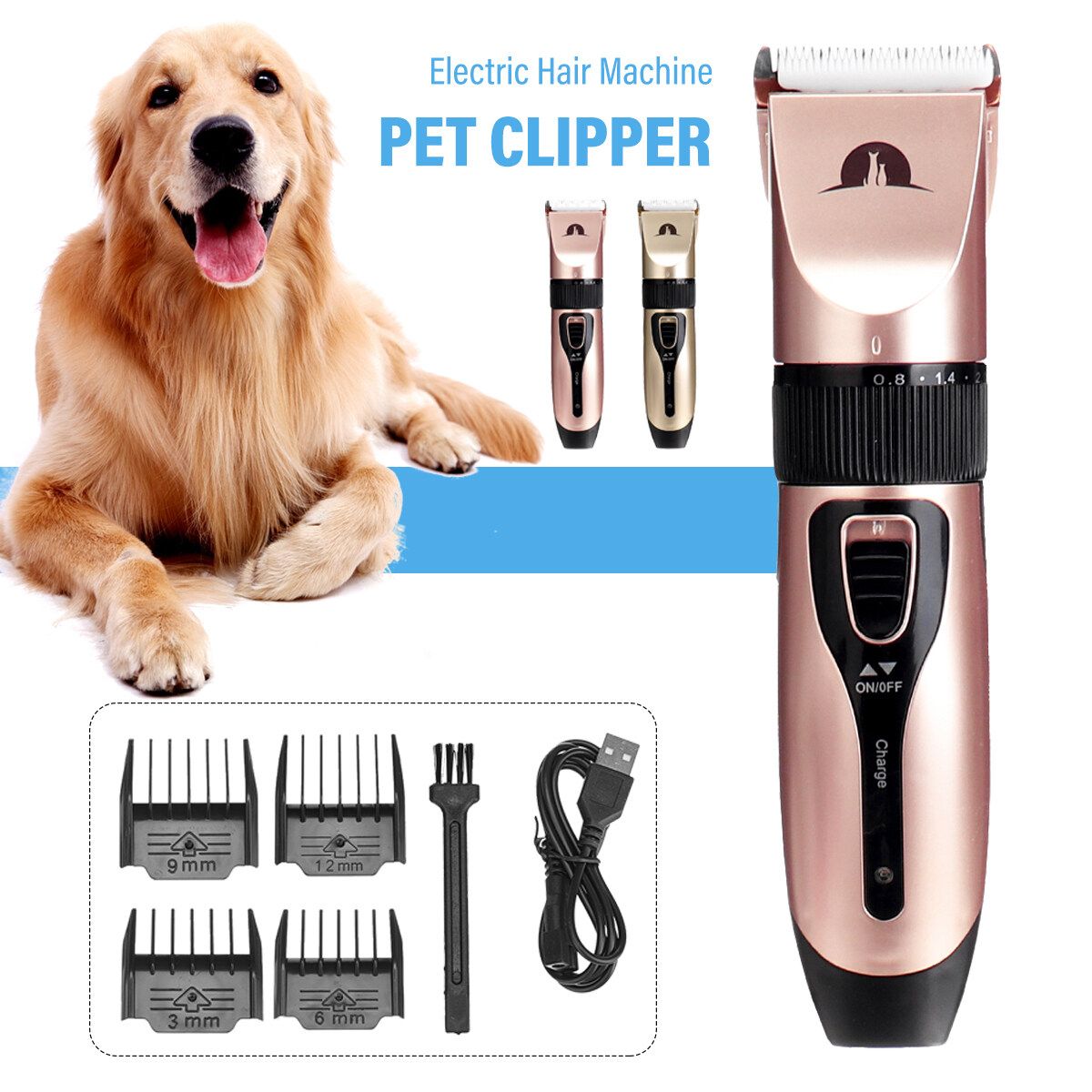 5W Electric Pet Shearing Clipper Animal Hair Trimmer Shaving Machine Rose Gold