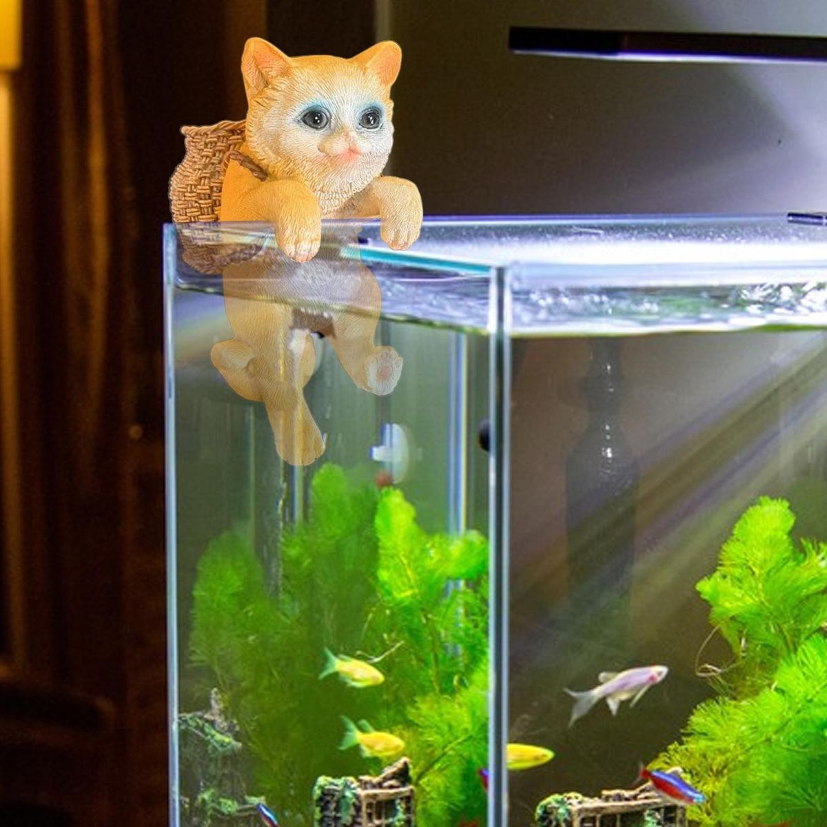 Cute Cat Figurines Aquarium Ornament Pendant Craft Yellow