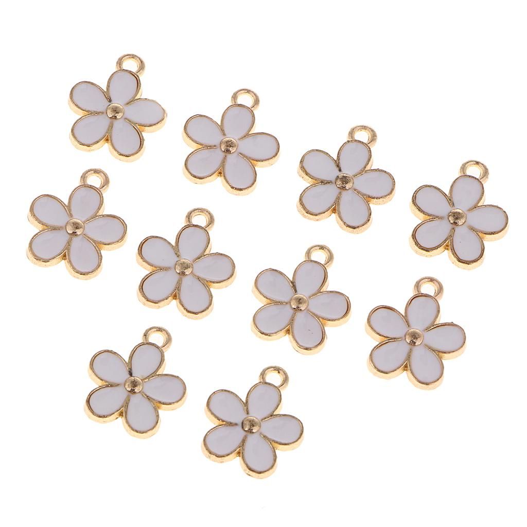 10Pcs Enamel Flower Charms Pendants For Jewelry Making Bracelets White