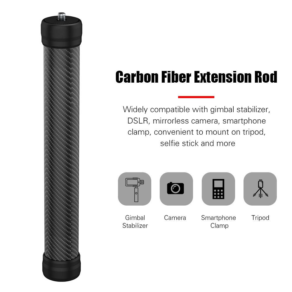 Universal Cabron Fiber Extension Rod 23.6cm with Universal 1/4 Screw for Camera Gimbal Stabilizer Phone Clamp Holder