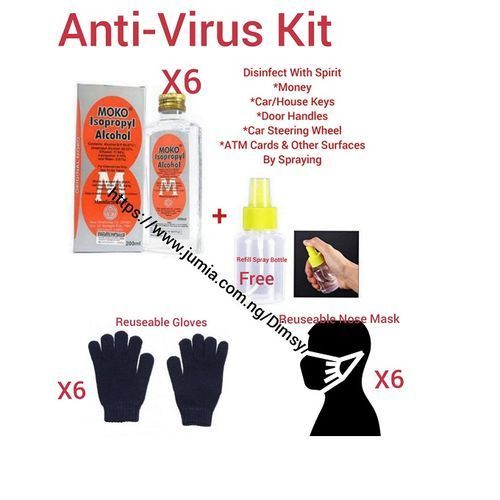 6 Pcs Isopropyl Methylated Spirit Disinfectant + 1 Free Spray Bottle + 6 Reusable Gloves & 6 Nose Masks