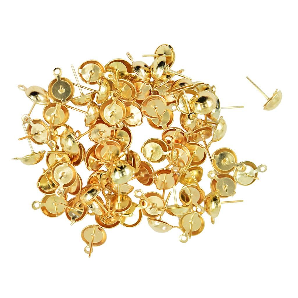 100pcs Gold Half Round Ear Stud Earrings Blanks Settings Jewelry Gold