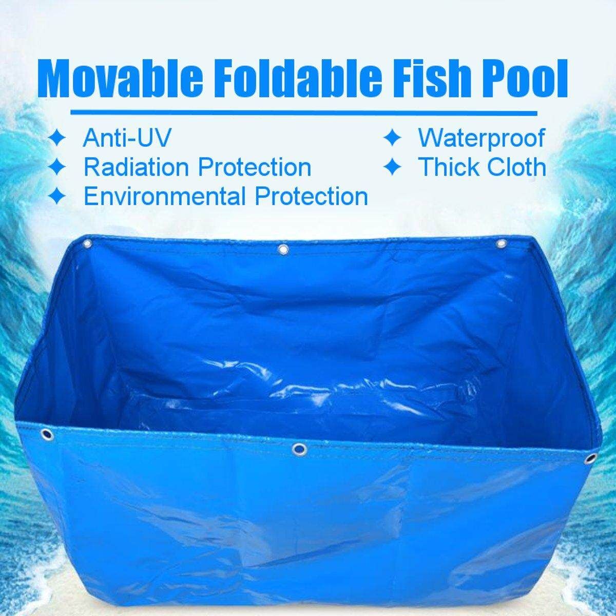 Movable Foldable Blue Pool Fish Tank PVC Coated Waterproof Anti-UV 1x1.5x0.6m