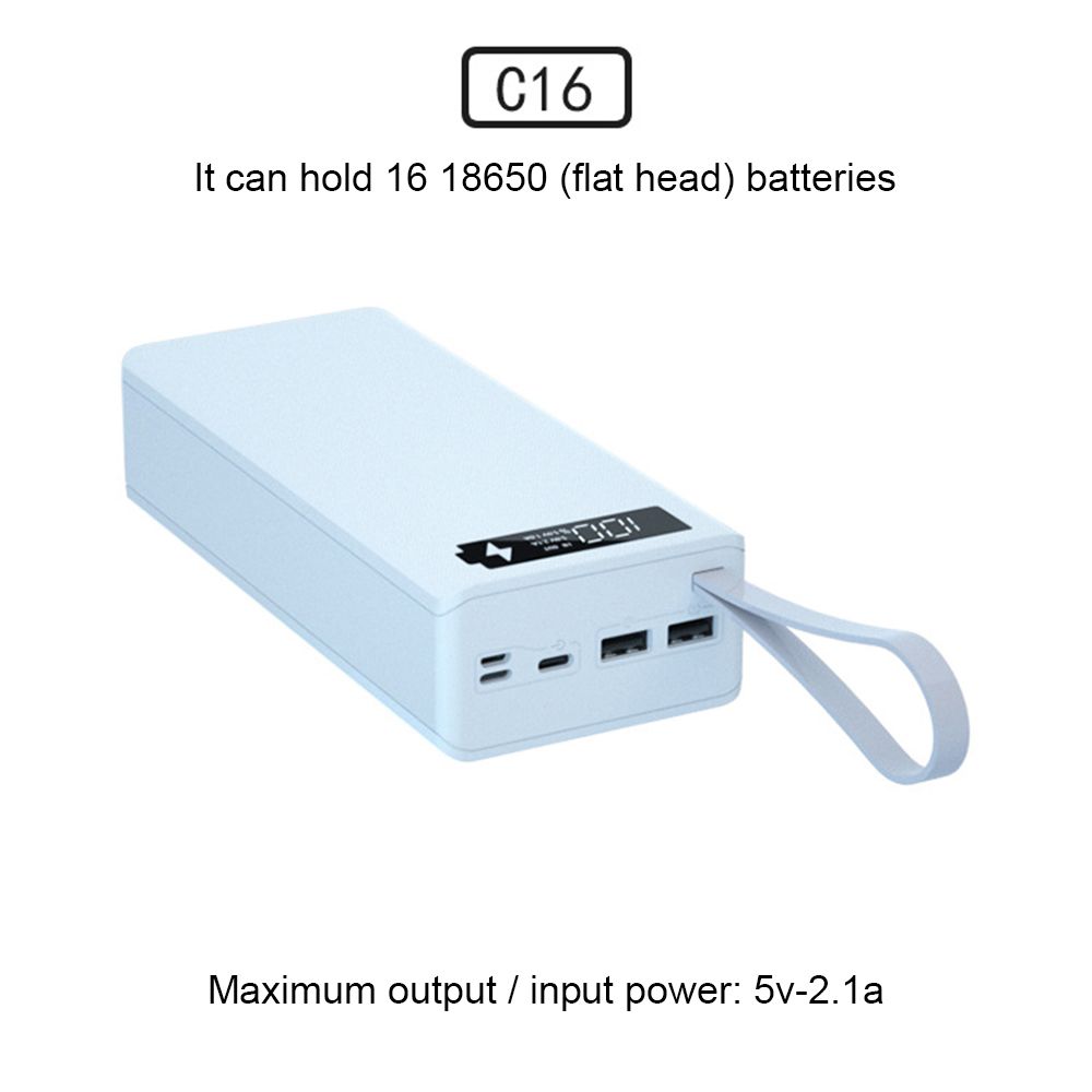 16*18650 Battery Storage Box PD QC3.0 USB 10W Fast Wireless Charging Power Welding Free Bank Case 18650 Battery Holder Box-Normal