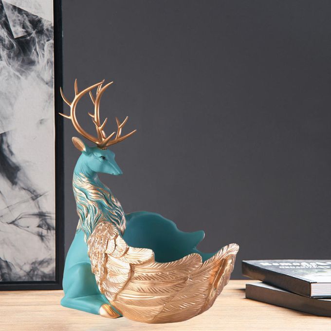 Deer Statue TV Stand Figurine Table Shelf Home Decor Light Blue A