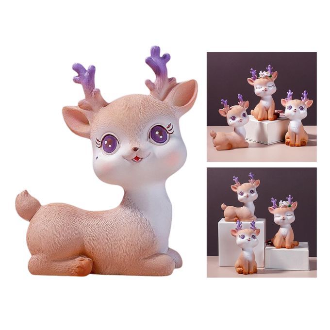 Resin Mini Deer Figurines Miniature Animal Statues Bonsai Style 4