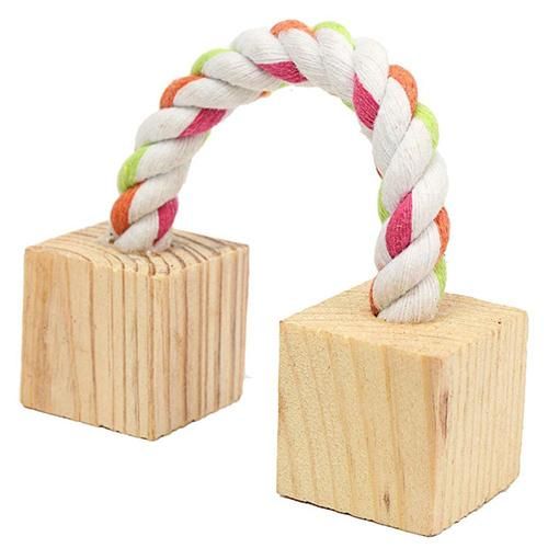 Natural Wood Dumbells Unicycle Bell Roller Chew Toy for-