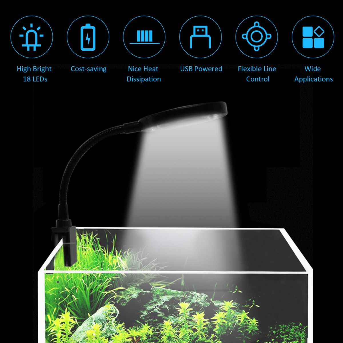 D C 5V 7W 18 LED Aquarium Light Fish Jar Clamp Clip  View