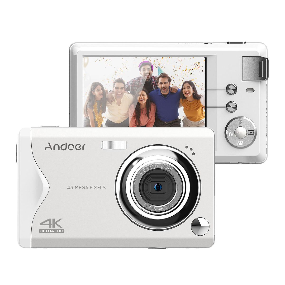 Andoer 3.0-inch TFT Portable Digital Camera 48MP 4K Ultra HD 16X Zoom Auto Focus Self-Timer Face Detection Anti-shaking with 2pcs Batteries Hand Strap Great Gift for Childeren