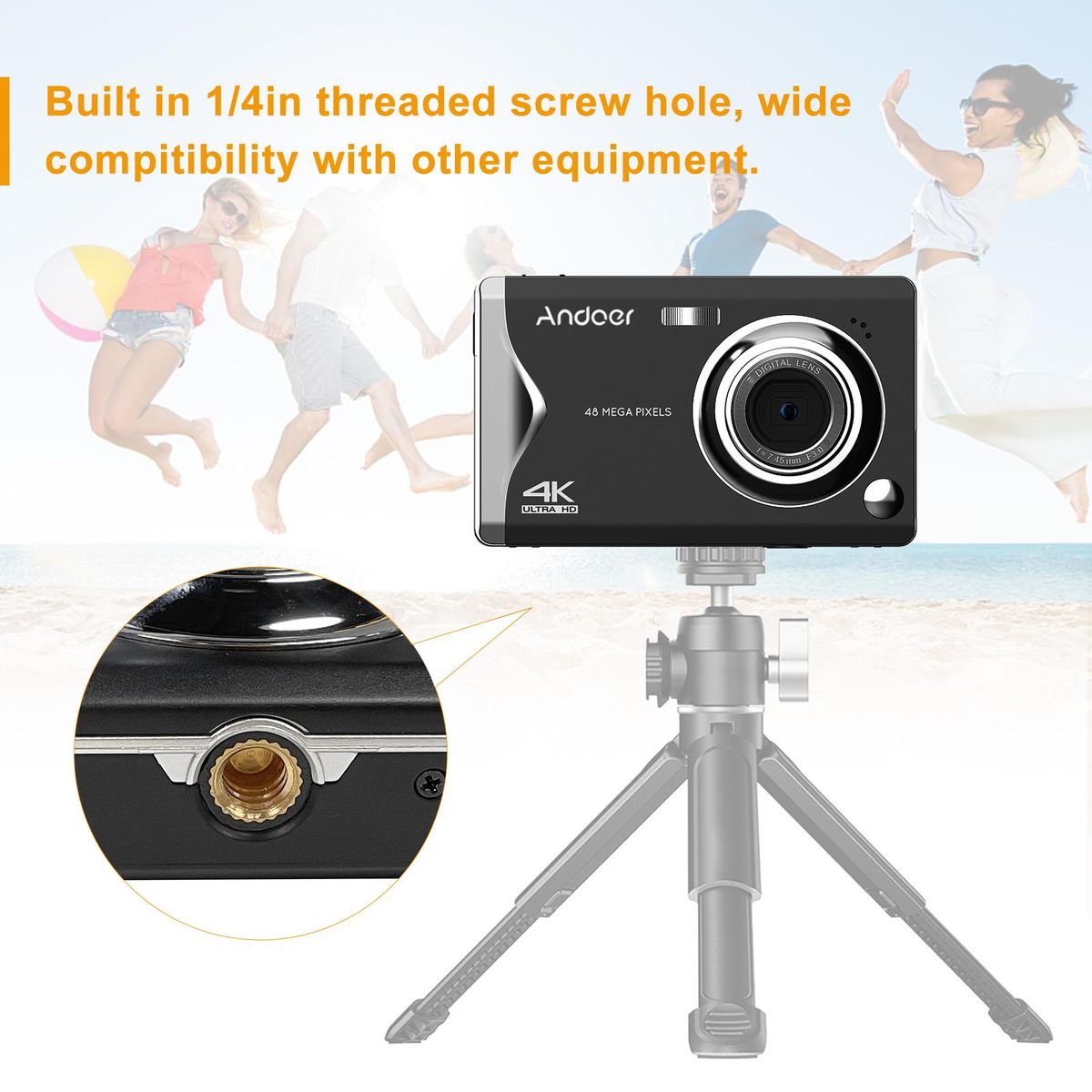 Andoer 3.0-inch TFT Portable Digital Camera 48MP 4K Ultra HD 16X Zoom Auto Focus Self-Timer Face Detection Anti-shaking with 2pcs Batteries Hand Strap Great Gift for Childeren