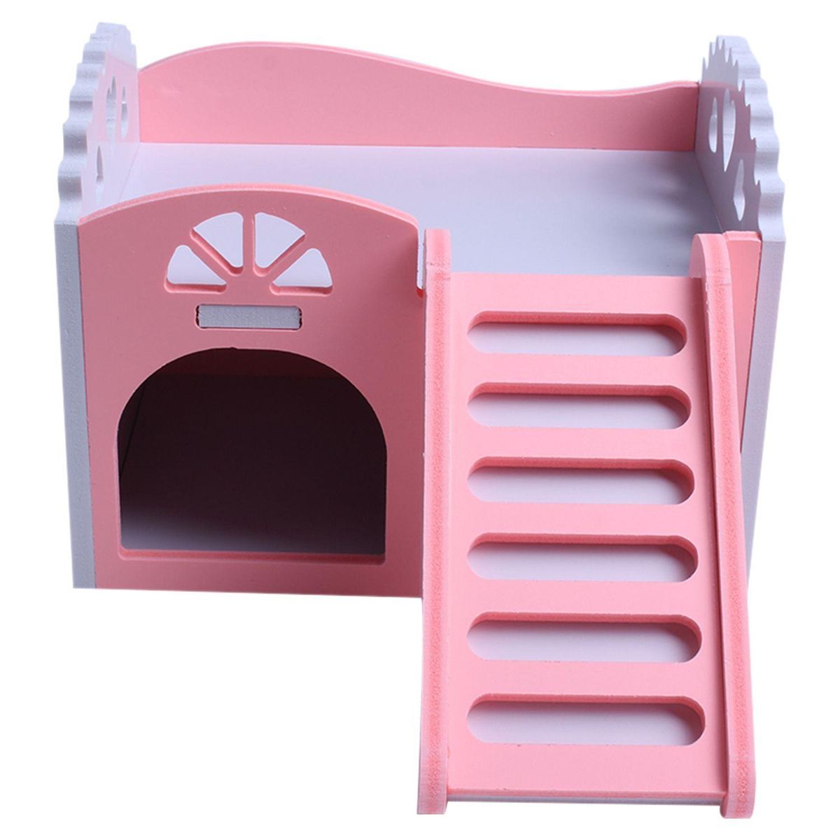 Small Animal Pet Hamster Rat Hedgehog Squirrel Ladder House Bed Nest Cage Wood pink